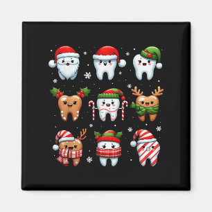 Funny Dental Christmas Teeth Cute Xmas Dentist Squ Magnet