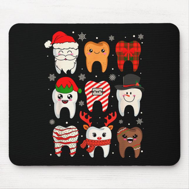 Funny Dental Christmas Teeth Cute Xmas Dentist Squ Mouse Pad (Front)