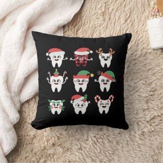 Funny Dental Christmas Teeth Cute Xmas Dentist Throw Pillow