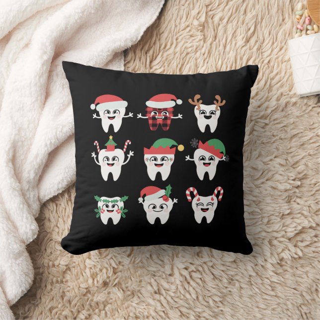 Funny Dental Christmas Teeth Cute Xmas Dentist  Throw Pillow (Blanket)