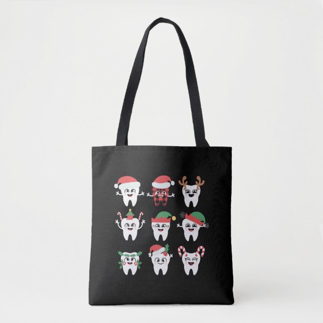 Funny Dental Christmas Teeth Cute Xmas Dentist  Tote Bag (Front)