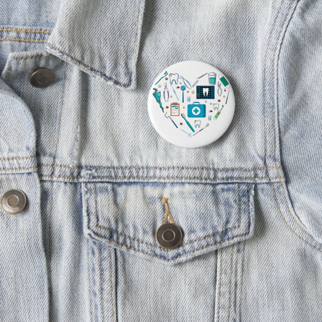 Funny Dental Dentist Tool Heart 2 Inch Round Button (In Situ)