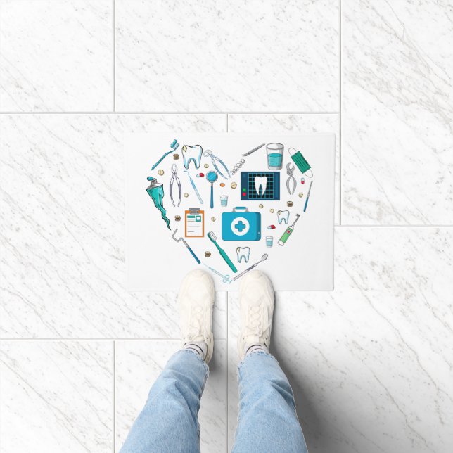 Funny Dental Dentist Tool Heart Doormat (Indoor)