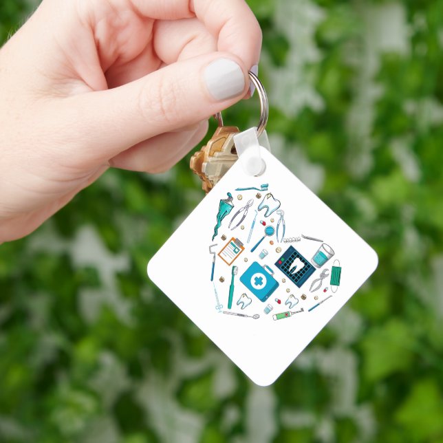 Funny Dental Dentist Tool Heart Keychain (Hand)