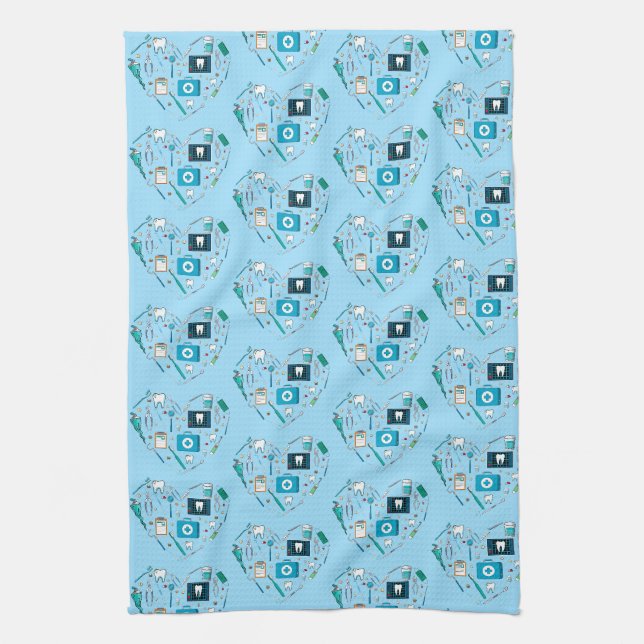 Funny Dental Dentist Tool Heart Kitchen Towel (Vertical)