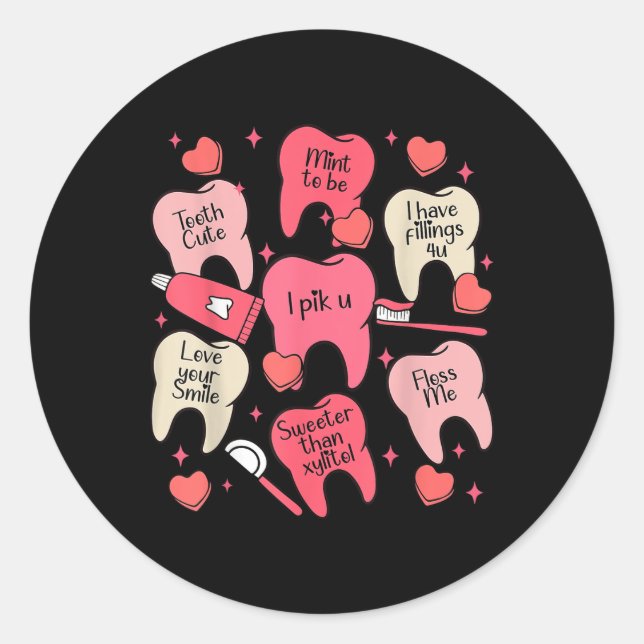 Funny Dental Valentines Day Cute Teeth Hugging Hea Classic Round Sticker (Front)