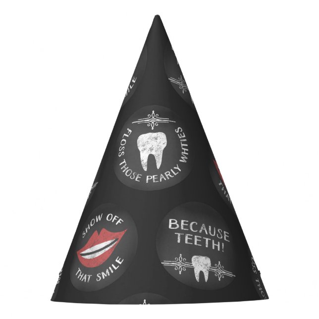 Funny Dentist Pattern - Cute Dental Hygienist Party Hat (Front)