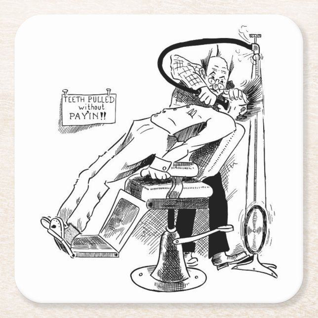 Funny Dentist Sketch Square Paper Coaster (Front)