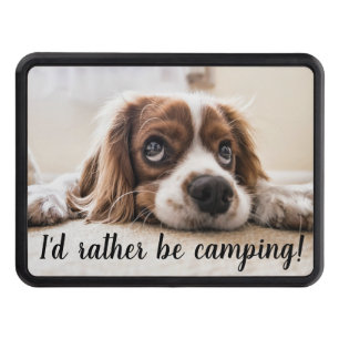 Funny Depressed Dog I'd Rather Be Camping Trailer Hitch Cover