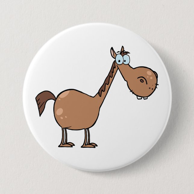 Funny Derpy Horse Silly Brown Stallion 3 Inch Round Button (Front)