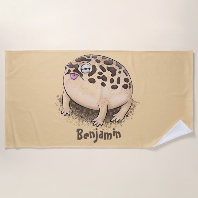 Funny desert rain frog cartoon illustration beach towel (Front)