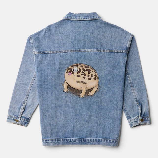 Funny desert rain frog cartoon illustration denim jacket (Back)