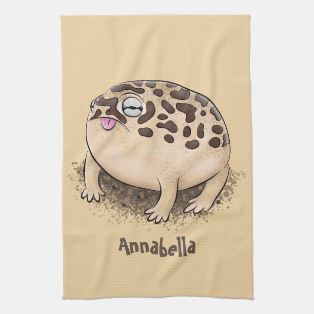 Funny desert rain frog cartoon illustration kitchen towel (Vertical)