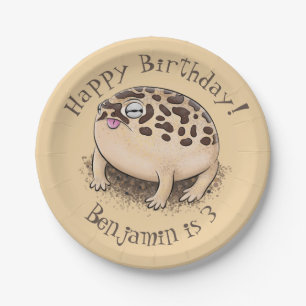 Funny desert rain frog cartoon illustration paper plate