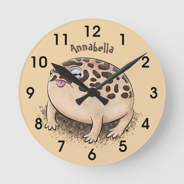 Funny desert rain frog cartoon illustration round clock (Front)