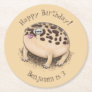 Funny desert rain frog cartoon illustration round paper coaster