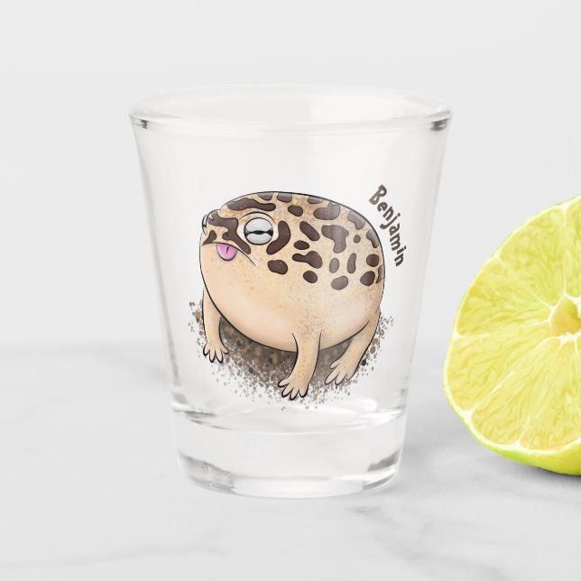 Funny desert rain frog cartoon illustration  shot glass (Front)