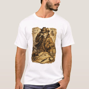Funny Detective Cat   Vintage Mystery Lover Gift T-Shirt