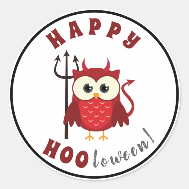 Funny Devil Owl Trick or Treat Halloween Party Classic Round Sticker (Front)