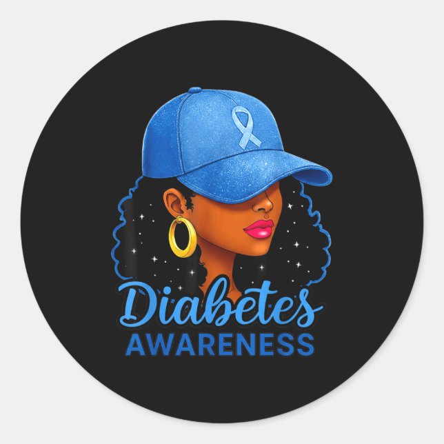 Funny Diabetes Awareness Month Black Women  Classic Round Sticker (Front)