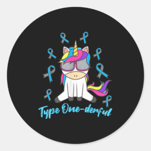 Funny Diabetic Unicorn Type One-derful Type 1 Diab Classic Round Sticker