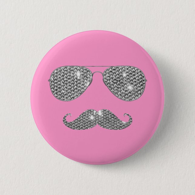 Funny Diamond Moustache With Glasses 2 Inch Round Button (Front)