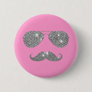 Funny Diamond Moustache With Glasses 2 Inch Round Button