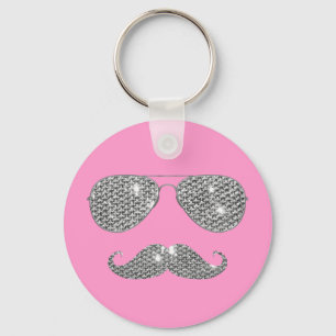 Funny Diamond Moustache With Glasses Keychain