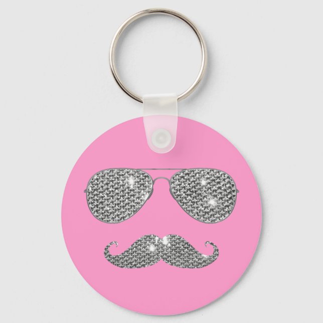 Funny Diamond Moustache With Glasses Keychain (Front)