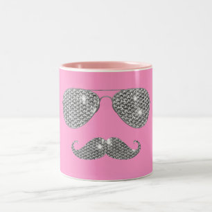 Funny Diamond Moustache With Glasses Two-Tone Coffee Mug