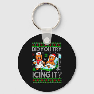 Funny Did You Try Icing It Christmas Gingerbread X Keychain