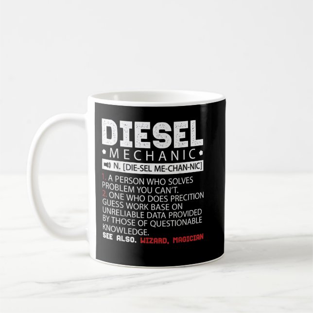 Funny Diesel Mechanic Description Coffee Mug (Left)
