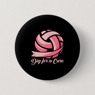 Funny dig for ribbon volleyball breast cancer 2 inch round button
