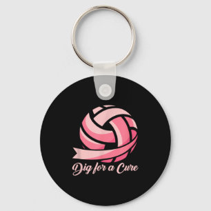 Funny dig for ribbon volleyball breast cancer keychain