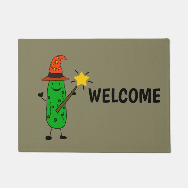 Funny Dill Pickle Wizard and Magic Wand Doormat (Front)