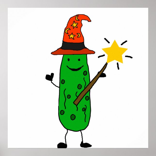 Funny Dill Pickle Wizard and Magic Wand Poster (Front)