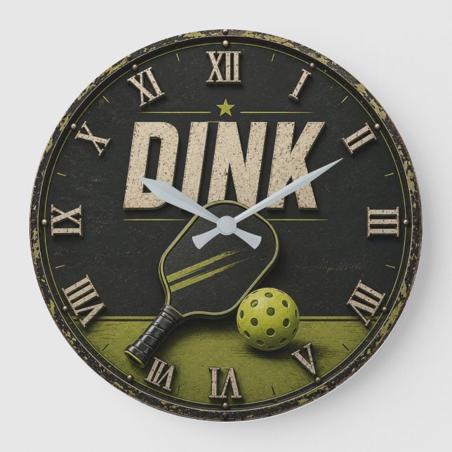 Funny Dink Rustic Vintage Pickleball  Large Clock (Front)