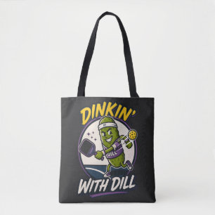 Funny Dinkin' With Dill Pickle Lover Pun Design Tote Bag