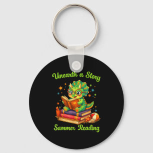Funny dino book lover unearth a story summer keychain