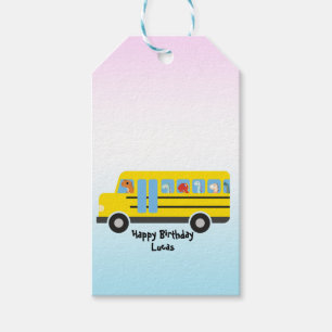 Funny DINO dinosaur School Bus boy Birthday Gift Tags