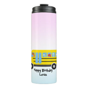 Funny DINO dinosaur School Bus boy Birthday Thermal Tumbler