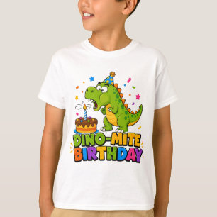 Funny Dino-Mite Birthday T-Rex Cake Kids T-Shirt