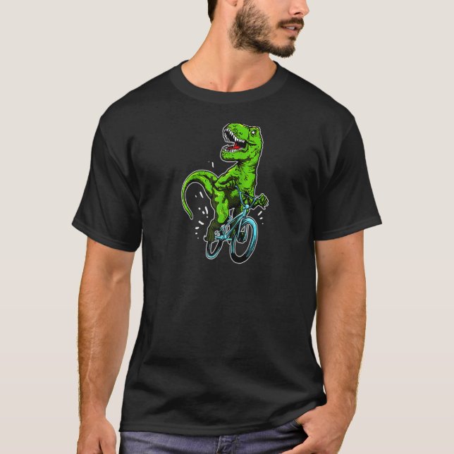 Funny Dino On A Bmx Mountain Bike T Rex Bicycle Ri T-Shirt (Front)