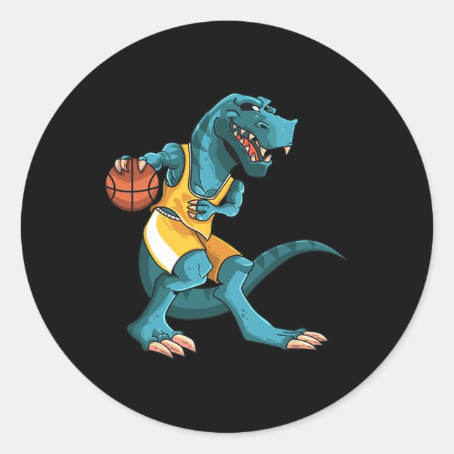 Funny Dino Playing Sketll T-rex Lover Player Kids  Classic Round Sticker (Front)