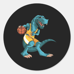 Funny Dino Playing Sketll T-rex Lover Player Kids  Classic Round Sticker