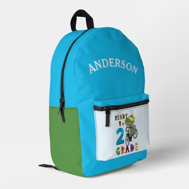 Funny Dinosaur 2nd  Grade Personalized Name Printed Backpack (Back Corner Left)