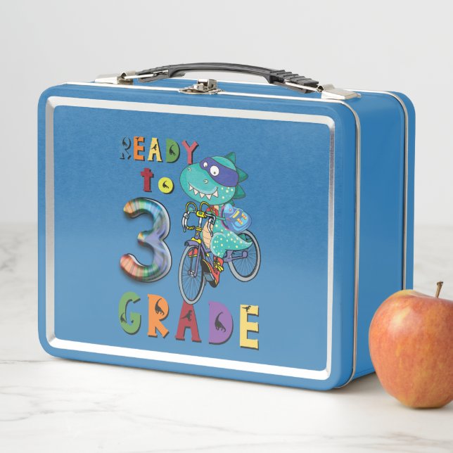 Funny Dinosaur 3Rd Grade Personalized Name Metal Lunch Box (In Situ)