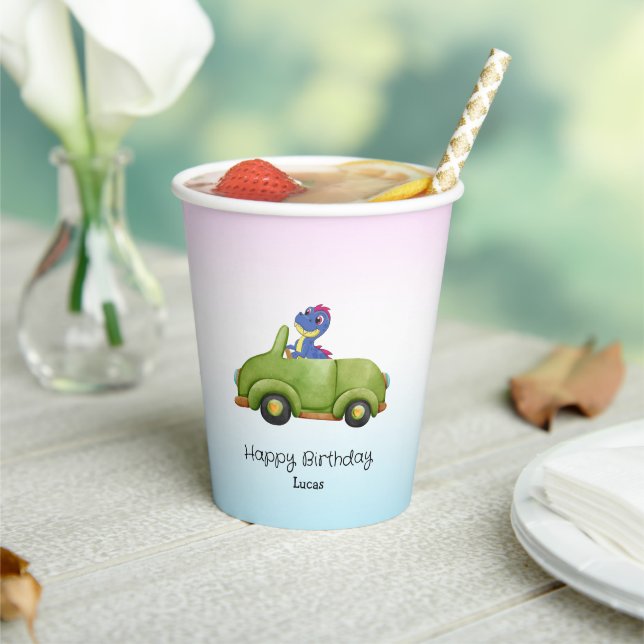Funny dinosaur antique car B2S kids Birthday party Paper Cups (Insitu)
