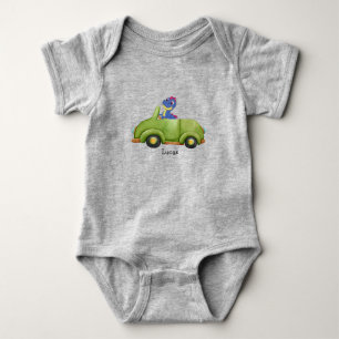 Funny dinosaur antique car birthday School boy Baby Bodysuit