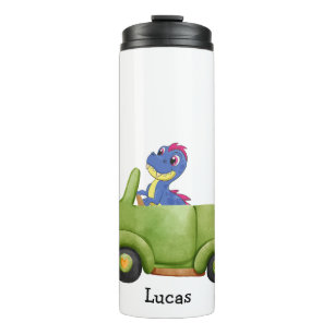 Funny dinosaur antique car birthday School boy Thermal Tumbler
